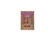 Infrared sauna Marimex POPULAR 3003 XL with purple LED lighting, a glass door, a bench and Redlight heaters