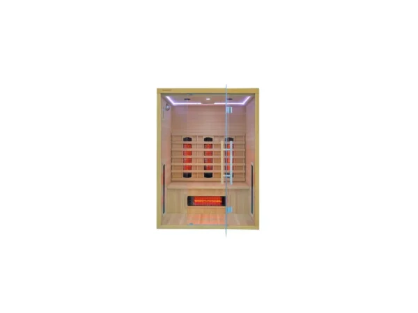 Infrared sauna Marimex POPULAR 3003 XL with white-purple LED lighting on the ceiling, a glass door and Redlight heaters