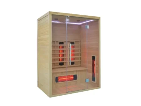 Infrared sauna Marimex POPULAR 3003 XL for 3 people – general view with glass walls, a bench and Redlight heaters