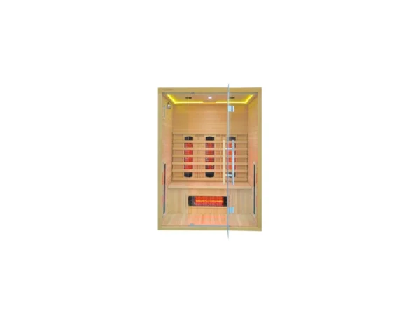 Infrared sauna Marimex POPULAR 3003 XL with yellow LED lighting, a glass door and red glowing heaters