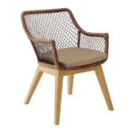 Brauner Gartensessel Olivia mit Geflecht, Teakbeinen und brauner Auflage