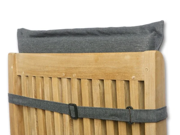 Strap with a buckle that fastens the Graphite high-back chair cushion to the backrest