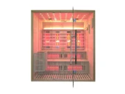 Marimex UNITE XXL combination sauna, front view with infrared panels, LED stars on the ceiling and pink light