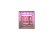Marimex UNITE XXL combination sauna, front view with purple LED lighting, infrared panels and two-level benches