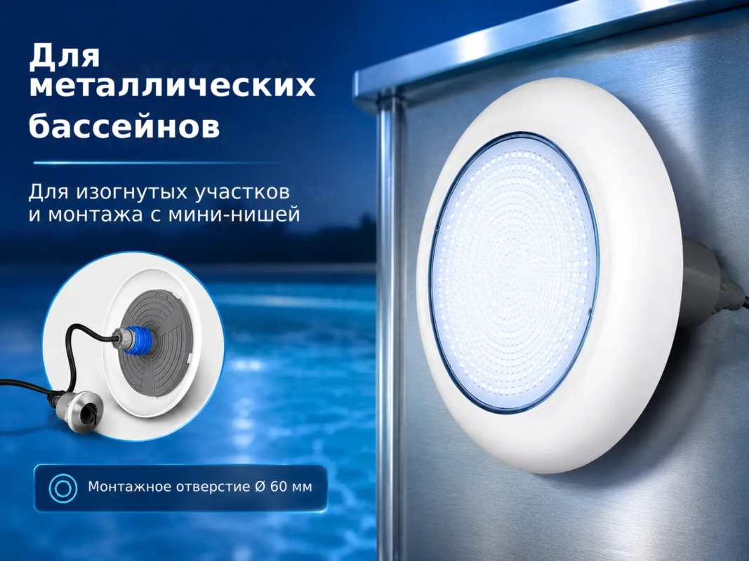 Комплект из 2 LED подводных прожекторов для бассейна POOLSANA VARIO 18W с трансформатором – Для, металлических