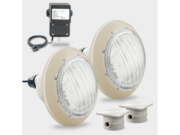 Комплект с 2 бели LED прожектора, трансформатор и две кабелни кутии, пясъчна бленда