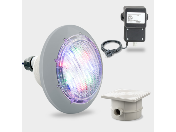 Комплект с 1 RGB прожектор, трансформатор и кабелна кутия, сива бленда