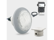 Комплект с 1 бял LED прожектор, трансформатор и кабелна кутия, сива бленда