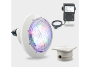 Комплект с 1 RGB прожектор, трансформатор и кабелна кутия, бяла бленда