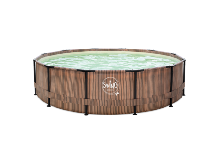 Басейн с метална рамка Swing 305 × 76 см в цвят Natural Teak