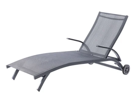 Alegria aluminum lounger with armrests, wheels and an artificial fabric surface