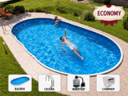 Монтажен овален базен AZURO 405DL 7,30 × 3,70 × 1,20 м со филтрација – пакет ECONOMY