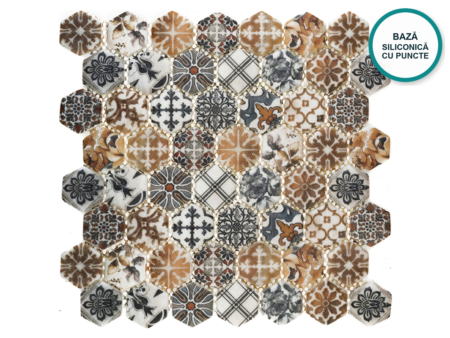 Mozaic hexagonal din sticlă ceramică Burgos – foaie de mozaic