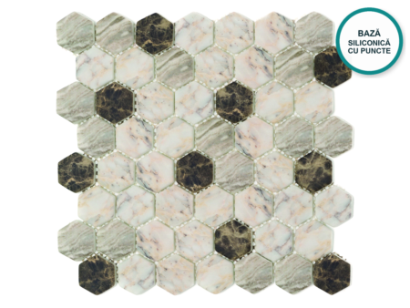 Mozaic hexagonal din sticlă ceramică Emperador – foaie de mozaic
