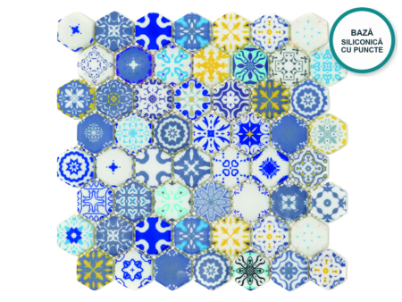 Mozaic hexagonal din sticlă ceramică Jodhpur – foaie de mozaic