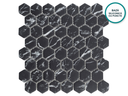 Mozaic hexagonal din sticlă ceramică Nero Belgio – foaie de mozaic