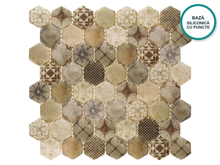 Mozaic hexagonal din sticlă ceramică Nocciola – foaie de mozaic