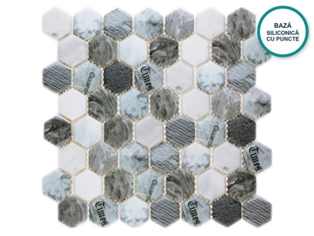 Mozaic hexagonal din sticlă ceramică Nuvolato – foaie de mozaic