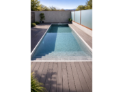 Schmaler Pool mit Holzbelag und armierter Poolfolie Cefil Onyx Manhattan