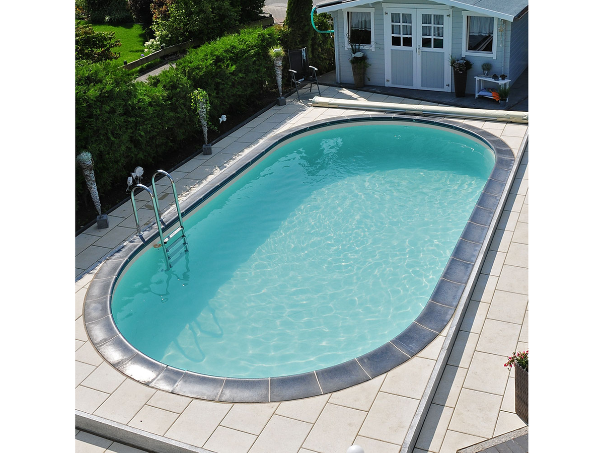 Овален басейн Poolsana 6,00×3,20 м със сив парапет