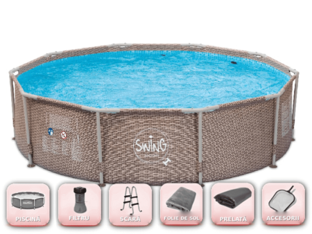 Piscină cu structură tubulară Swing Frame 305 x 76 cm pachet SUPER – RATAN – PISCINĂ, FILTRU