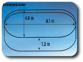 Piscină ovală demontabilă AZURO 407DL 9,10 × 4,60 × 1,20 m – pachet BASIC – DIMENSIUNI