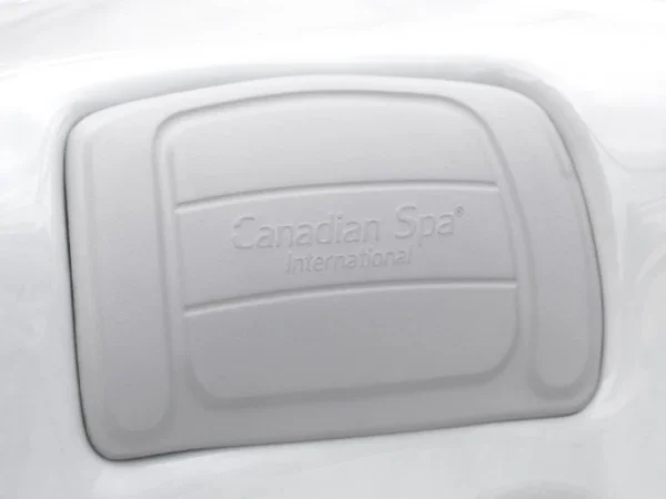 Headrest with embossed Canadian Spa International lettering in an Aquas swim spa