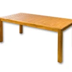 Vegas rectangular teak garden table, view from above and the side on a white background