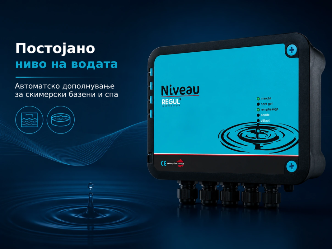 REGUL Niveau – автоматско дополнување вода за базен и спа со електромагнетен вентил – Постојано ниво на водата, Автоматско до