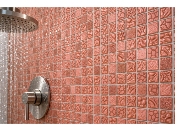 Embossed glass-ceramic bathroom mosaic Azalea – close-up of the mosaic