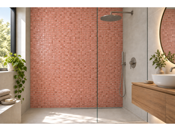 Embossed glass-ceramic bathroom mosaic Azalea – bathroom with an accent wall in the mosaic