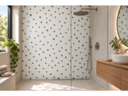 Mozaic în relief din sticlă ceramică pentru baie Carbone – baie cu un perete accent din mozaic