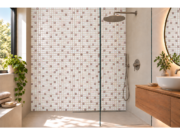 Mozaic în relief din sticlă ceramică pentru baie Cipria – baie cu un perete accent din mozaic