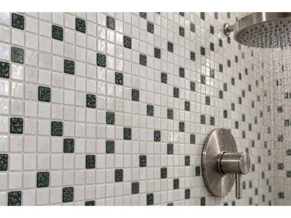 Reliefiertes Glaskeramik-Mosaik für das Bad Edera – das Mosaik aus der Nähe