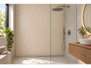 Embossed glass-ceramic bathroom mosaic Mandorla – bathroom with an accent wall in the mosaic
