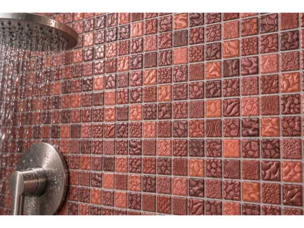 Embossed glass-ceramic bathroom mosaic Mogano – close-up of the mosaic