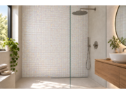 Reliefiertes Glaskeramik-Mosaik für das Bad Rosato – Bad mit Akzentwand aus dem Mosaik