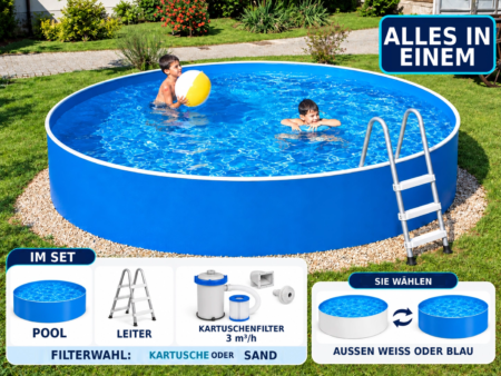 Runder Aufstellpool AZURO 460 Ø 4,60 × 0,90 m mit Leiter und Filter