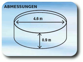 Abmessungen des runden Pools Azuro 460: Durchmesser 4,6 m, Tiefe 0,9 m