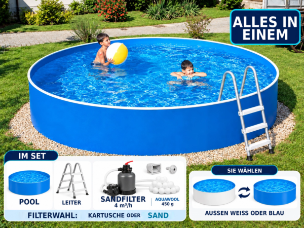 Runder Aufstellpool AZURO 460 Ø 4,60 × 0,90 m mit Leiter und Filter