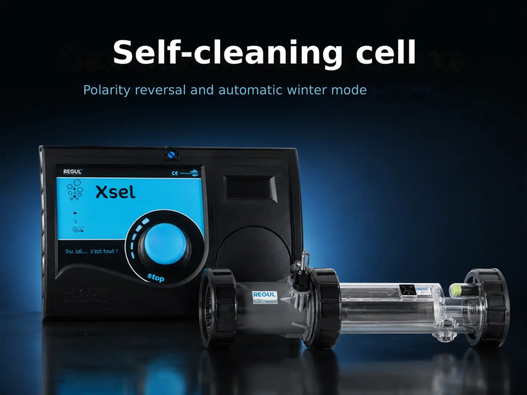 Salt electrolysis REGUL Xsel for pools up to 160 m³ – Self-cleaning cell, Polarity reversal and automatic winter mode
