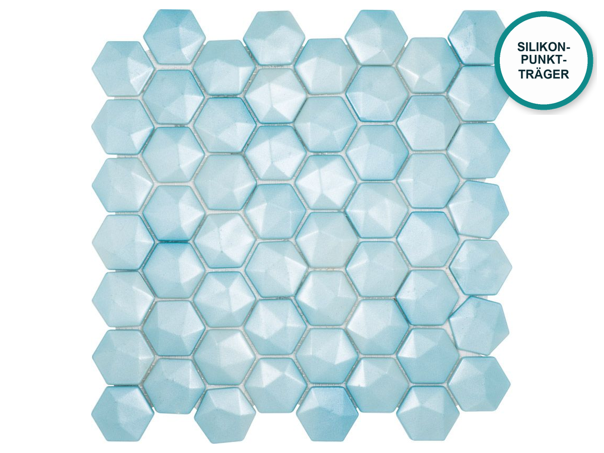 Sechseckiges Glaskeramik-Mosaik für das Bad Raiatea – Blass eisblau, Bogen 300 × 290 mm