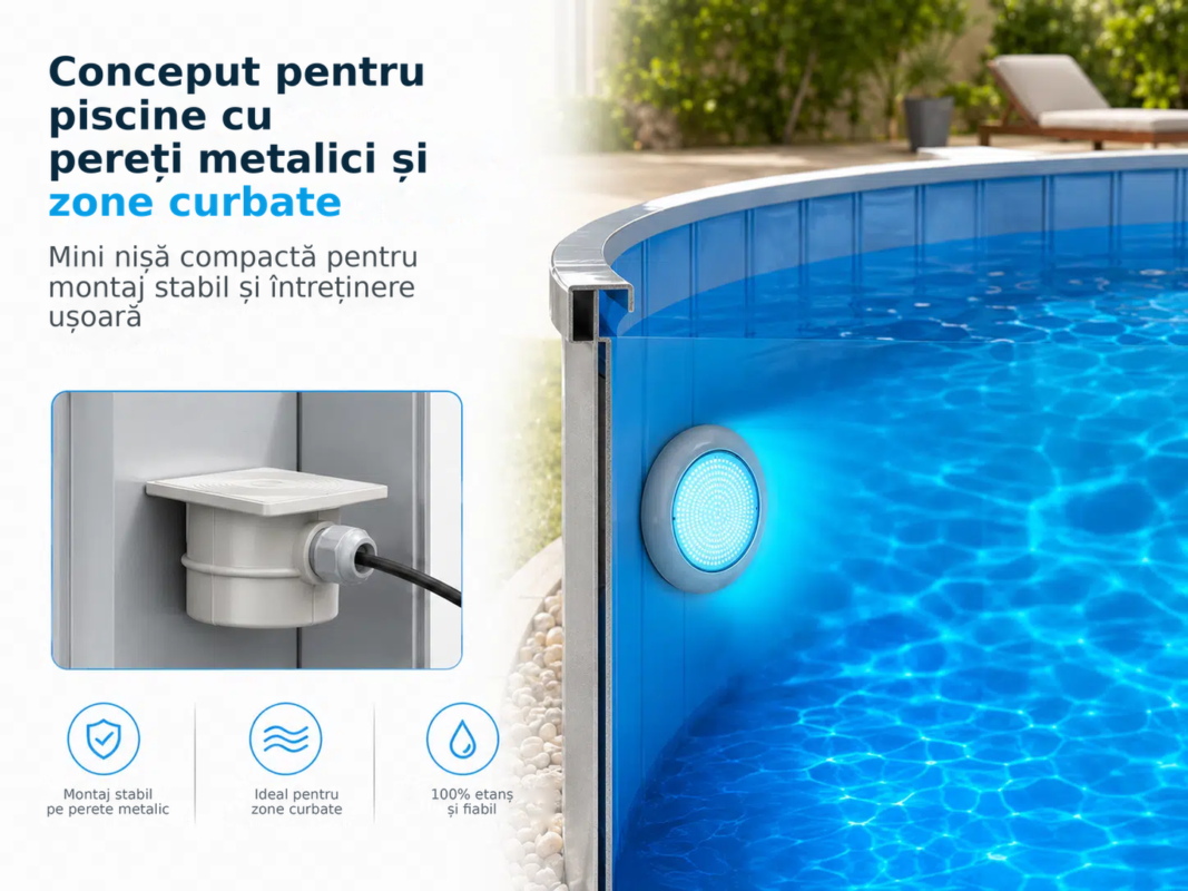 Set de 2 buc. iluminat subacvatic LED RGB POOLSANA VARIO 25W cu 7 culori și ramă gri – Conceput pentru piscine cu pereți meta