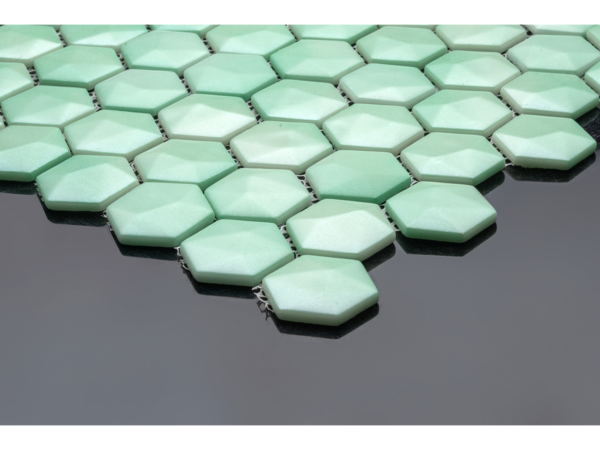 Hexagonal glass-ceramic mosaic for bathroom Aitutaki – cladding example