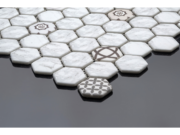 Hexagonal glass-ceramic mosaic for bathroom Cervo – cladding example