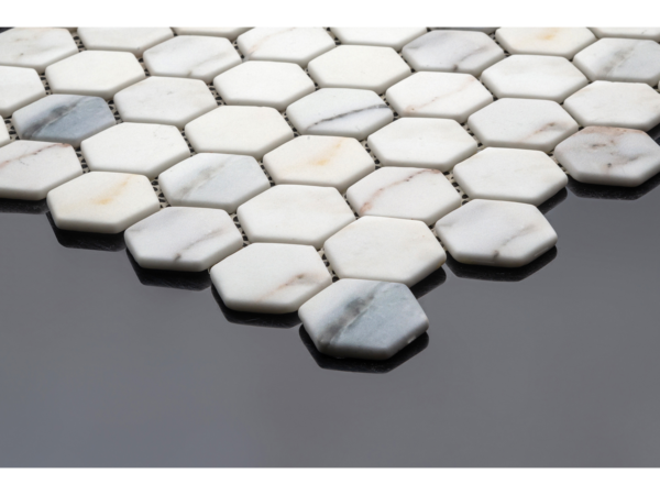 Hexagonal glass-ceramic mosaic for bathroom Cipollino – cladding example