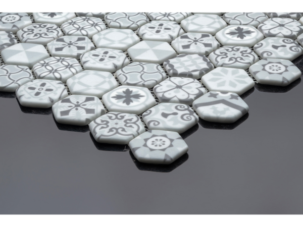 Hexagonal glass-ceramic mosaic for bathroom Montreux – cladding example