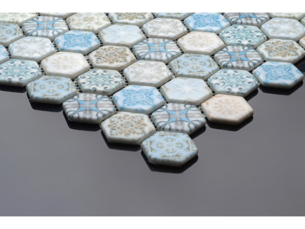 Hexagonal glass-ceramic mosaic for bathroom Petra – cladding example
