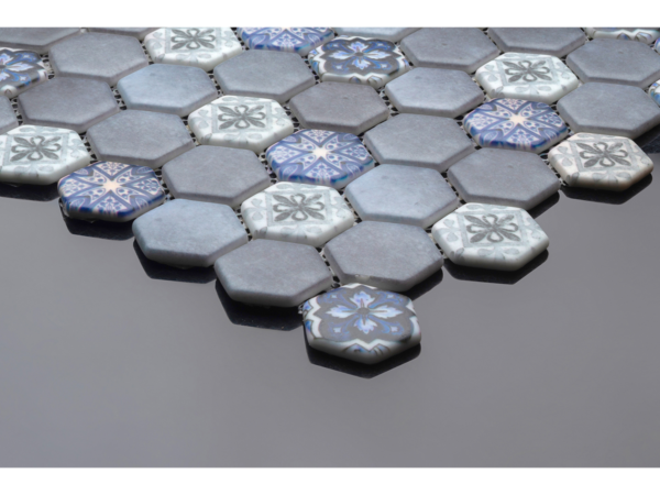 Hexagonal glass-ceramic mosaic for bathroom Piombo – cladding example