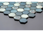 Hexagonal glass-ceramic mosaic for bathroom Strelitzia – cladding example